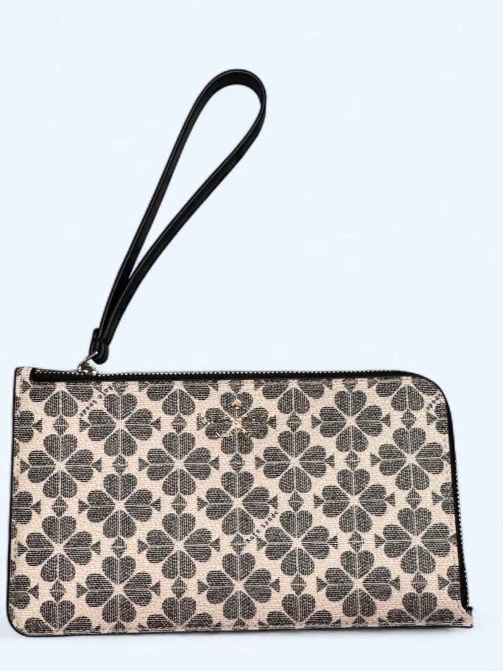 KATE SPADE Wristlet Pouch in Black and Cream Floral Pattern